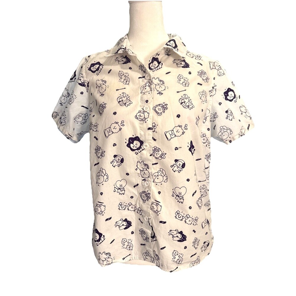 BT21 BTS All Over Character Print White Shirt Top Sz MED KPop Limited Edition